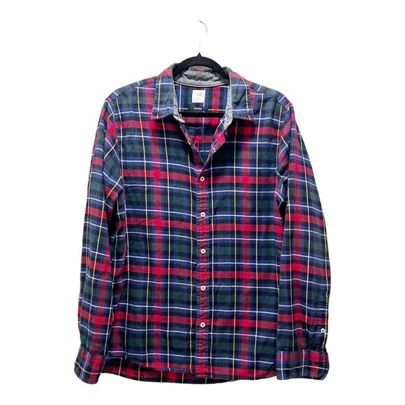 Polham Flannel Check Button Down Boyfriend Shirt Red Blue Oversized Size Small - Picture 1 of 7